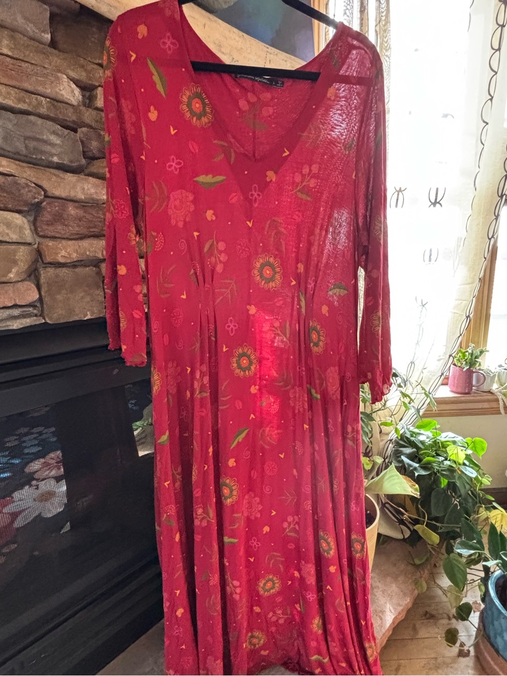 Large Gudrun sjoden Red Floral V-Neck Maxi Dress - Women